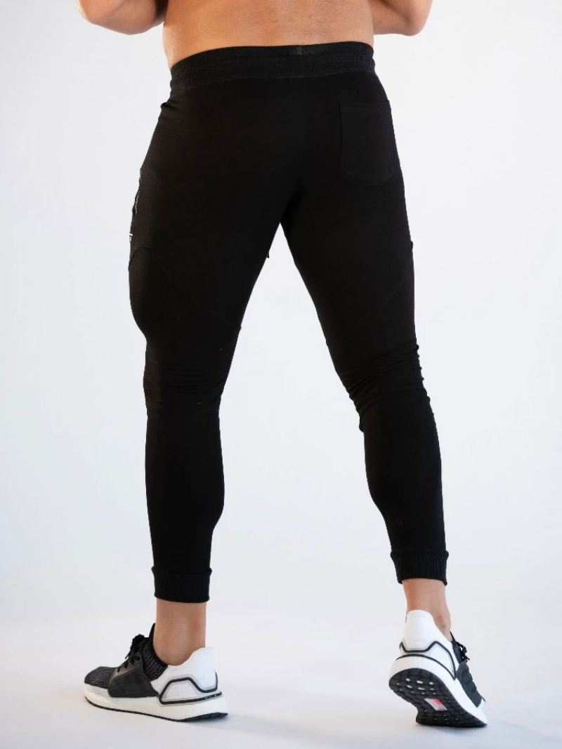 Broek Heren Casual Woordenprint Tapered Fit Joggingbroek Grijze - Zwart