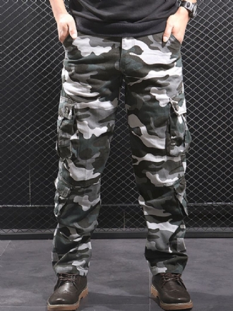 Broek Heren Comfortabele Camouflage Natuurlijke Taille Rechte Cargobroek Grijze