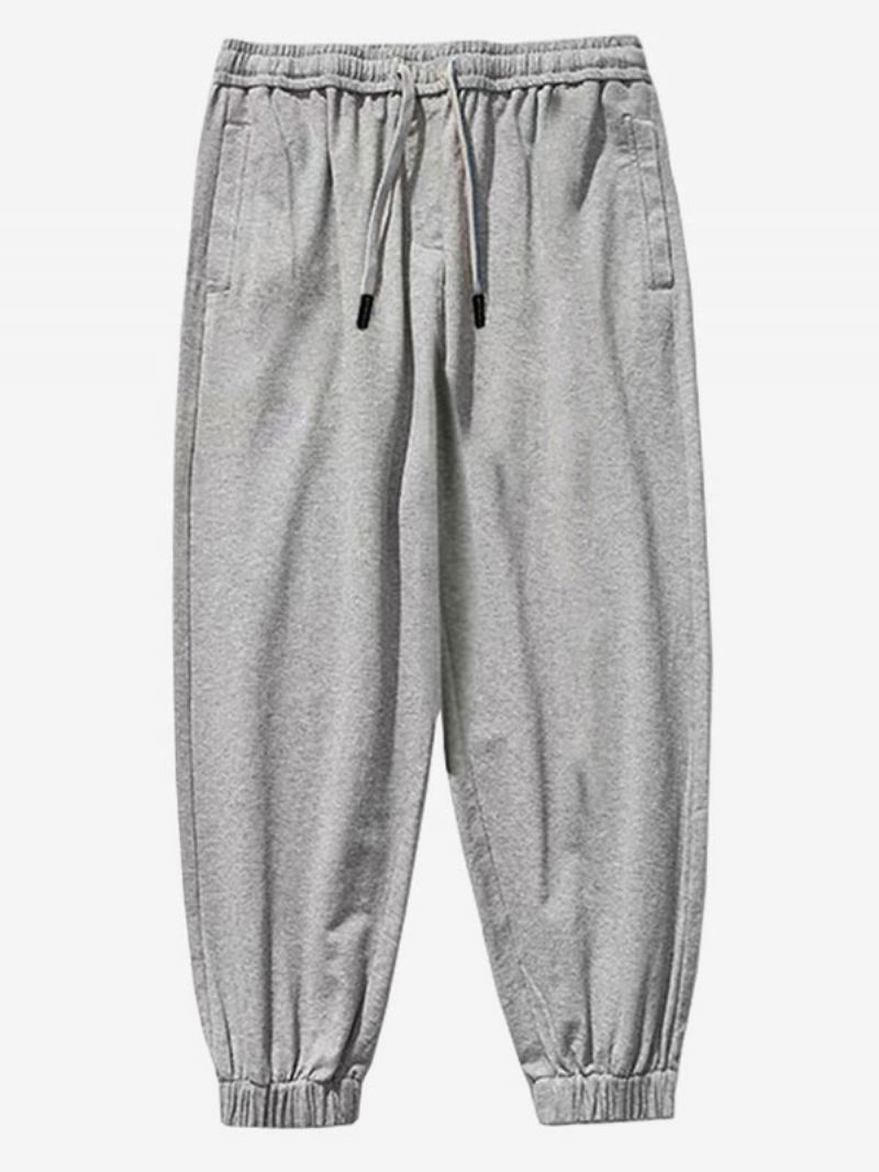 Comfortabele Broek Heren Natuurlijke Taille Taps Toelopende Pasvorm Zwarte Joggingbroek - Grijs