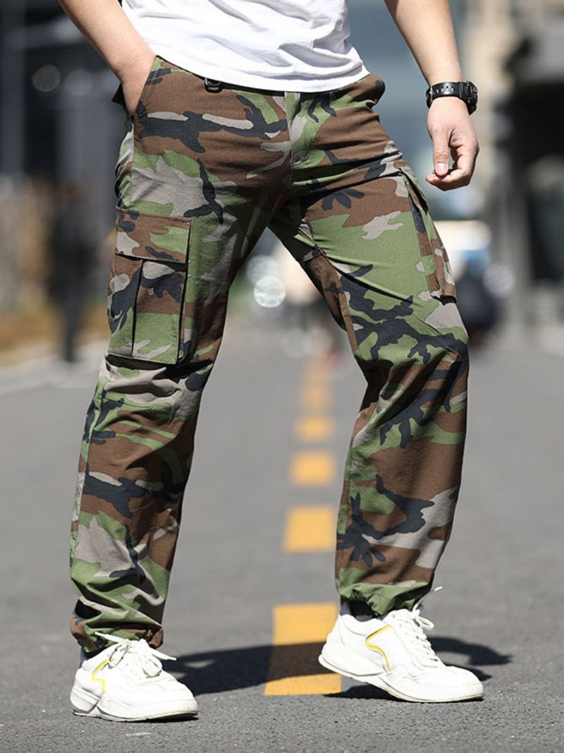 Herenbroek Casual Onregelmatige Camouflage Natuurlijke Taille Toelopende Pasvorm Hunter Groene - Jagergroen