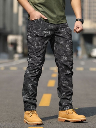 Herenbroeken Casual Camouflage Natuurlijke Taille Rechte Cargobroek Zwarte Broek