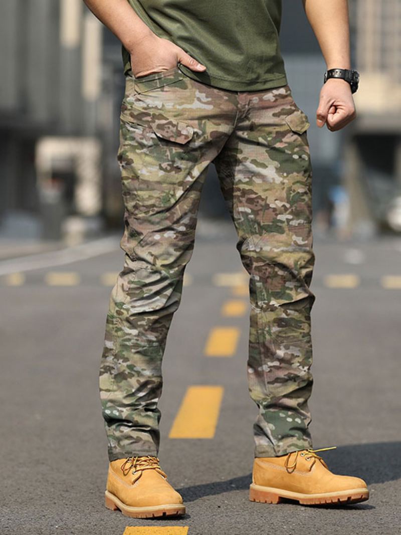 Herenbroeken Casual Camouflage Natuurlijke Taille Rechte Cargobroek Zwarte Broek - Lichtgroen