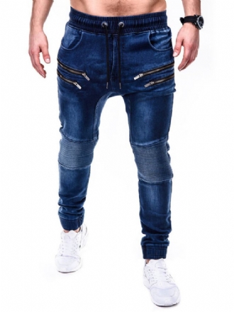 Herenjeans Chic Verweerd Antiek Design Magere Blauwe Denimbroek