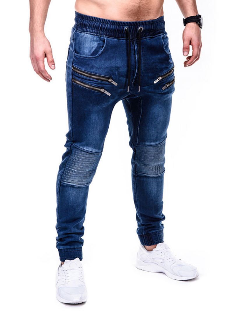 Herenjeans Chic Verweerd Antiek Design Magere Blauwe Denimbroek - Blauw