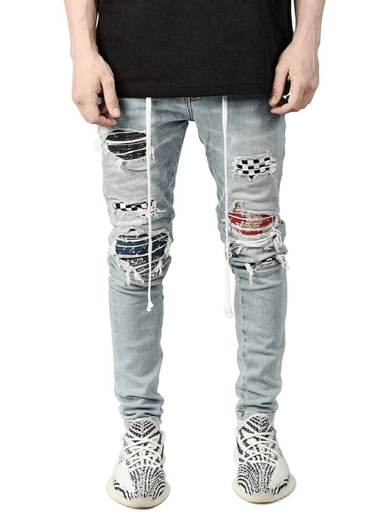 Herenjeans Herenmode Jeans Chique Distressed Antiek Design Skinny Licht Hemelsblauw Zwart