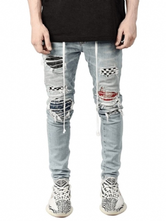 Herenjeans Herenmode Jeans Chique Distressed Antiek Design Skinny Licht Hemelsblauw Zwart