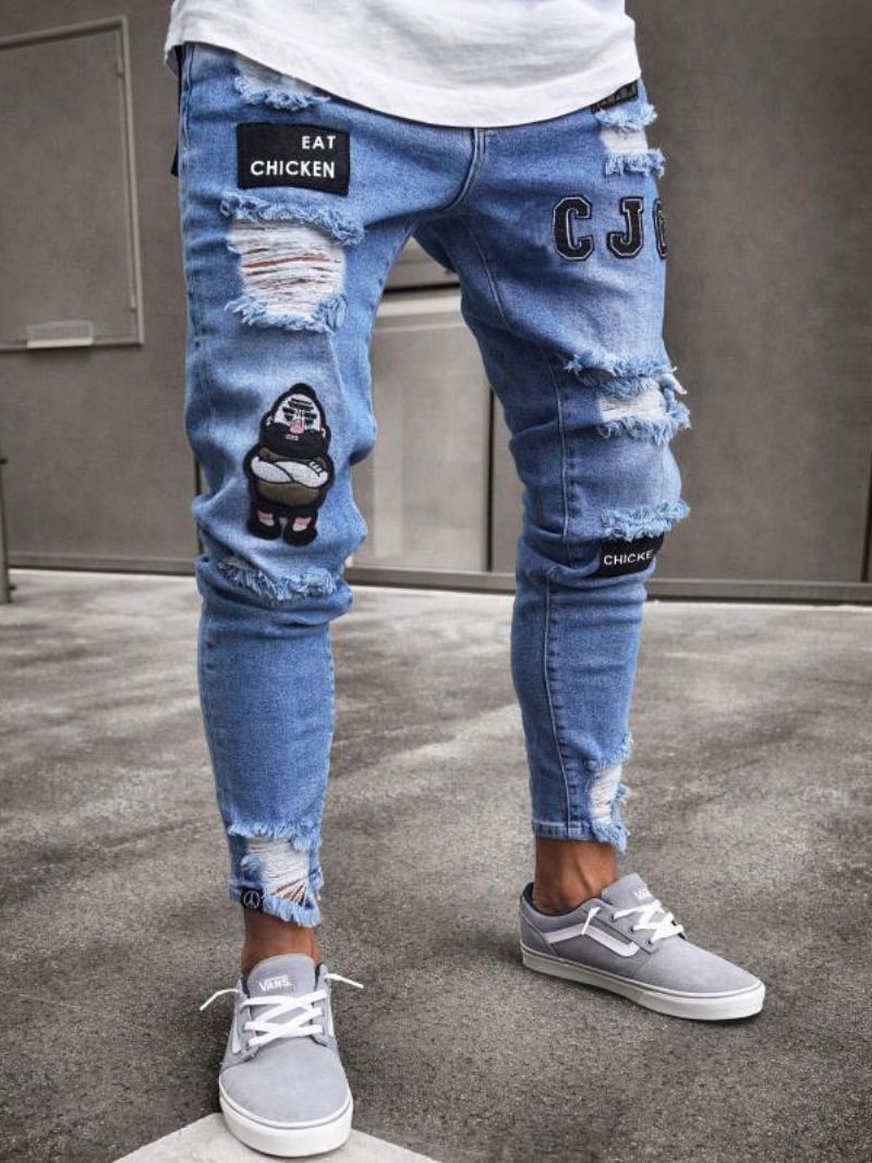 Herenjeans Herenmode Jeans Chique Distressed Antiek Design Skinny Wit Zwart