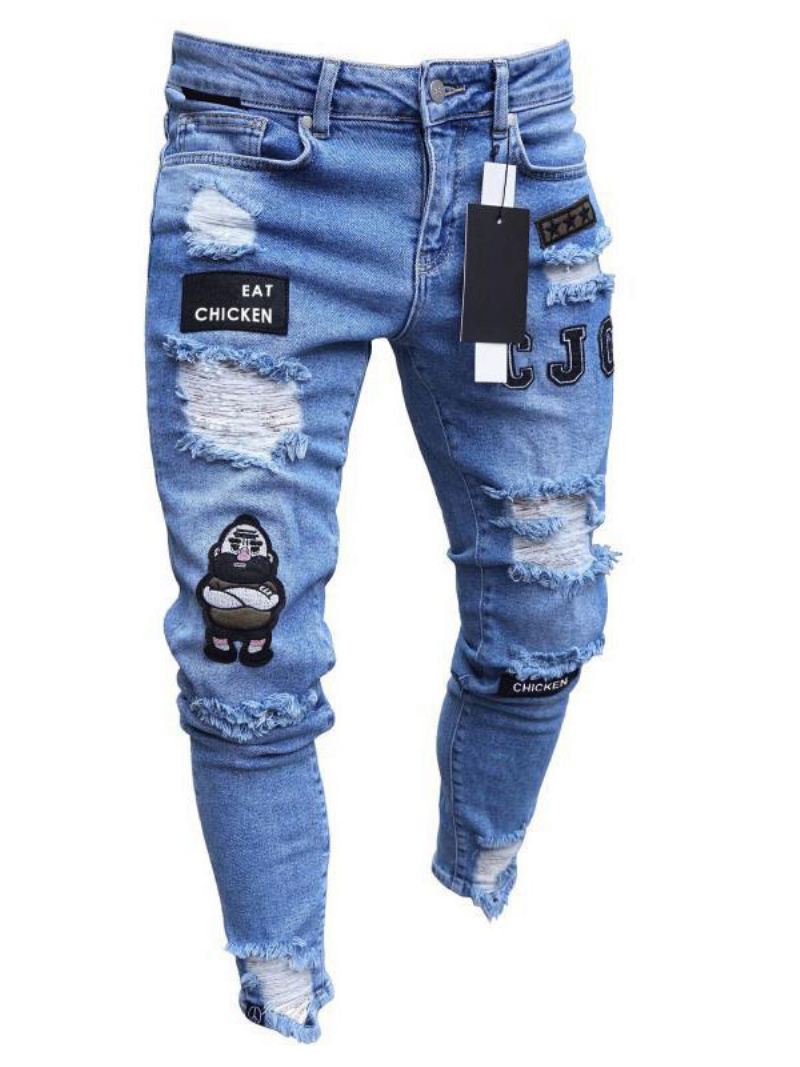 Herenjeans Herenmode Jeans Chique Distressed Antiek Design Skinny Wit Zwart - Licht Hemelsblauw