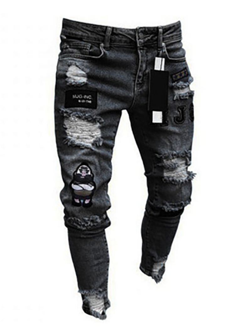 Herenjeans Herenmode Jeans Chique Distressed Antiek Design Skinny Wit Zwart - Zwart