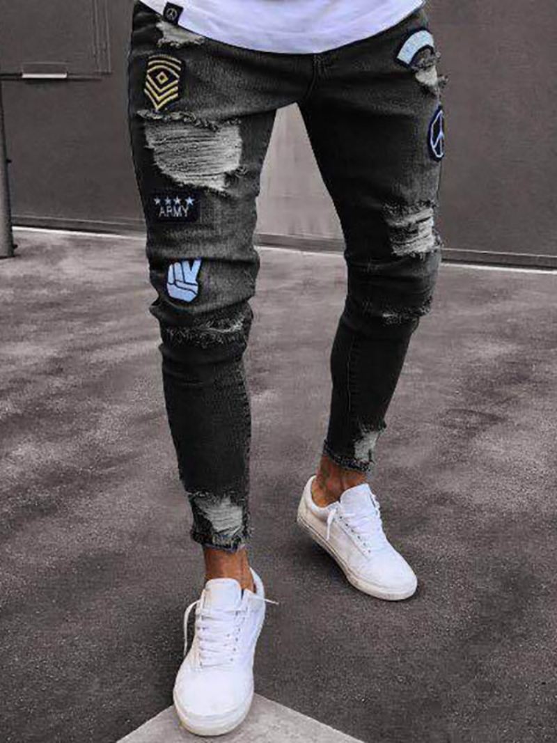 Herenjeans Jeans Heren Chic Distressed Antiek Design Skinny Licht Hemelsblauw Diepblauw - Zwart