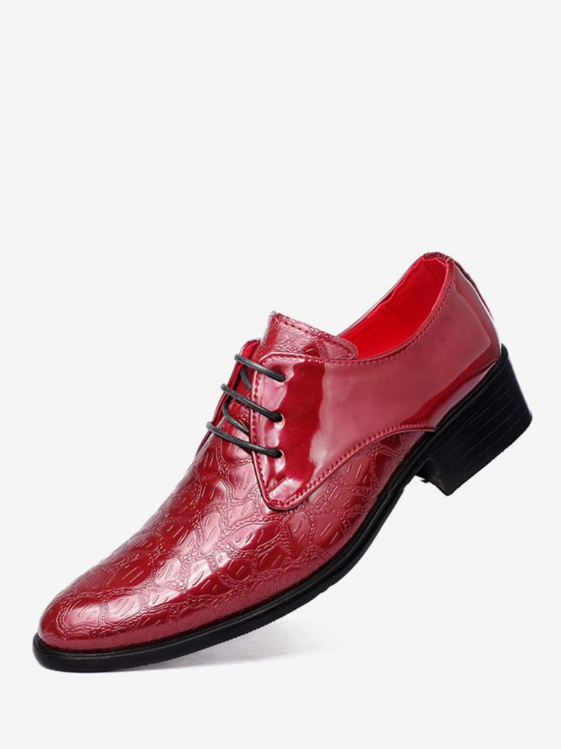 Geklede Schoenen Heren Mode Pu Lederen Feestschoenen Met Veters - Rood