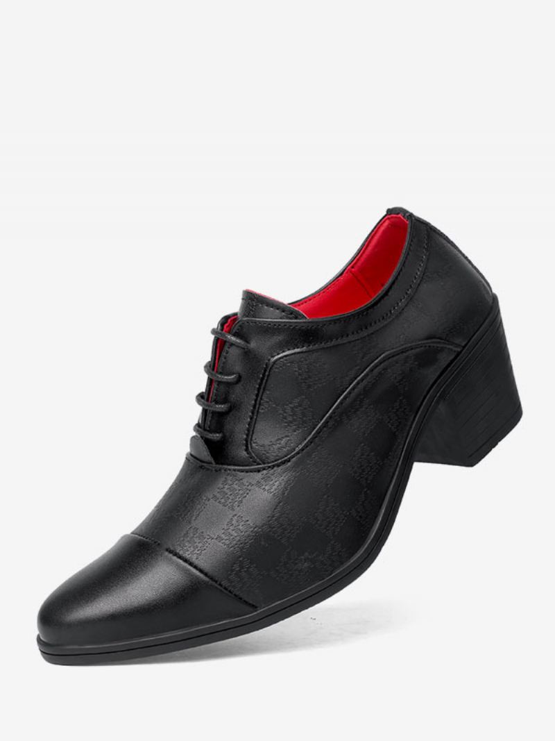 Herenkledingschoenen Mode Puntschoen Veterschoenen Pu-leer Prom Party Trouwschoenen - Zwart