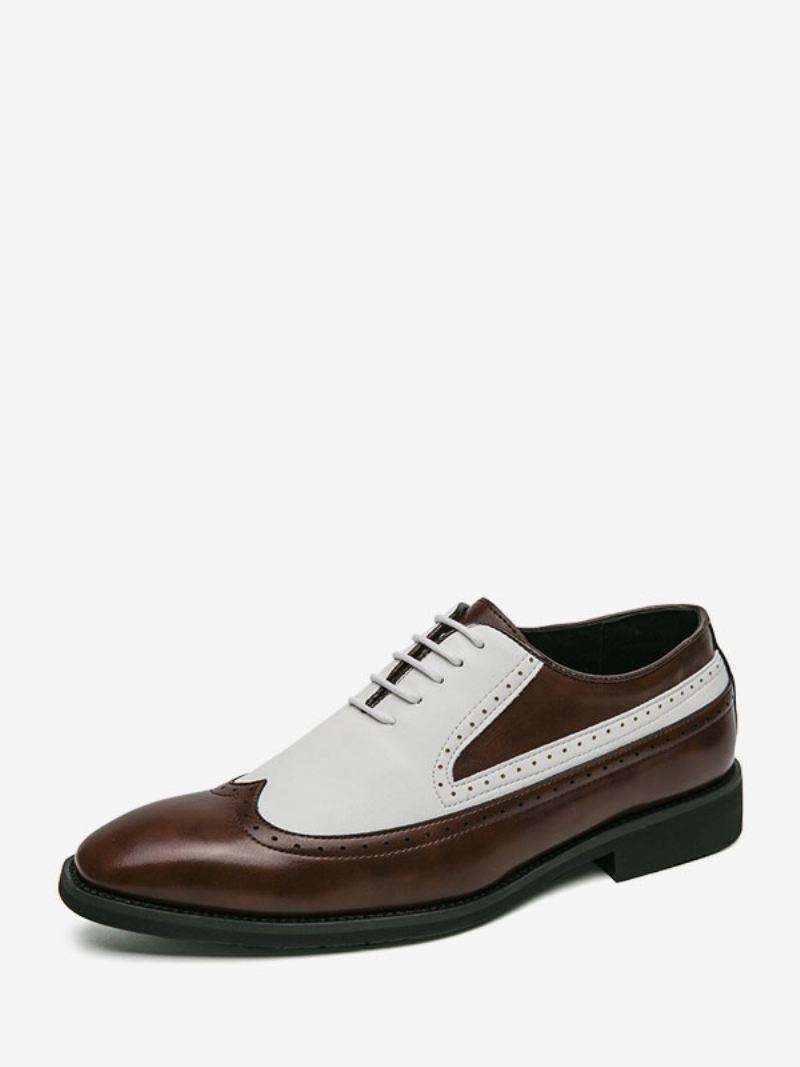 Herenkledingschoenen Ronde Neusriem Verstelbare Pu-leer Oxford Prom Party Bruiloft Bruidegom Schoenen - Koffiebruin