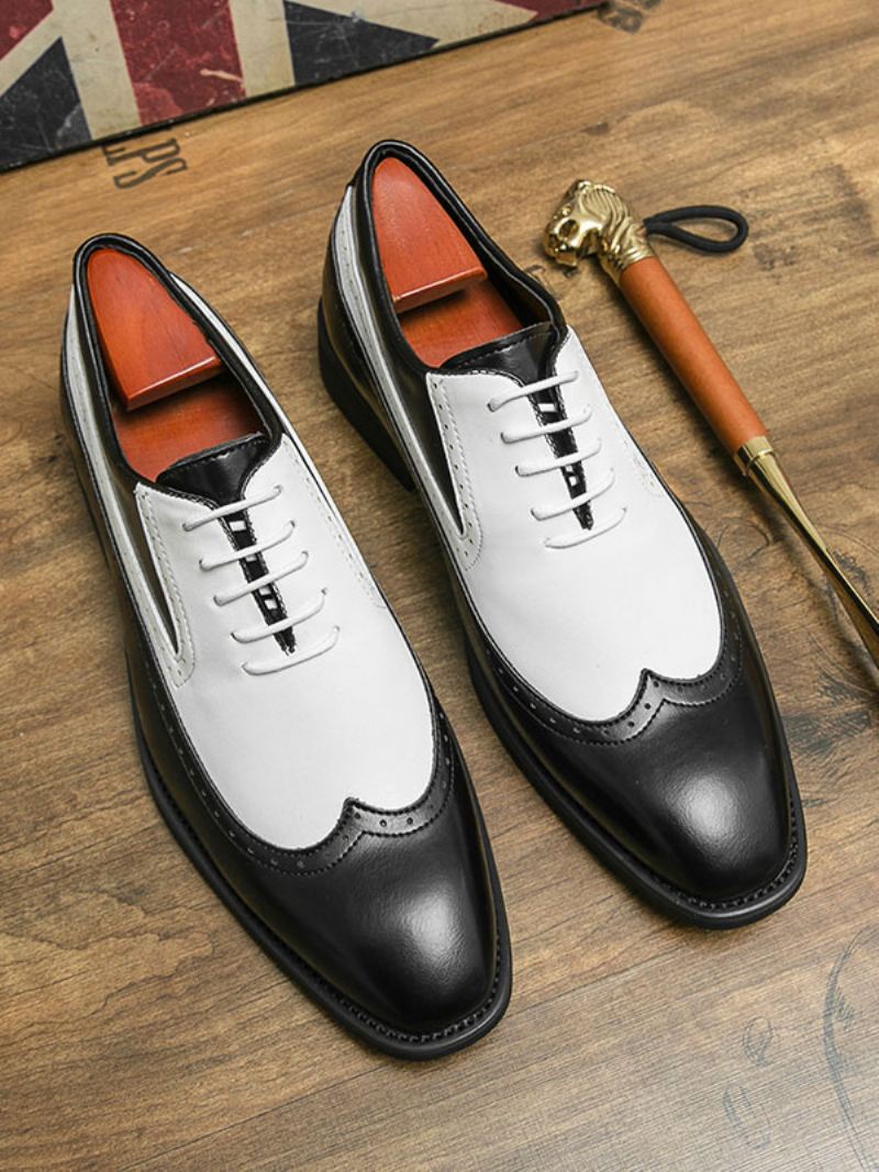 Herenkledingschoenen Ronde Neusriem Verstelbare Pu-leer Oxford Prom Party Bruiloft Bruidegom Schoenen - Zwart