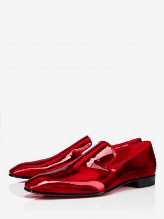 Herenloafers Heren Feest Bruiloft Instappers Vierkante Neus Rood Glanzend Leer Oxford