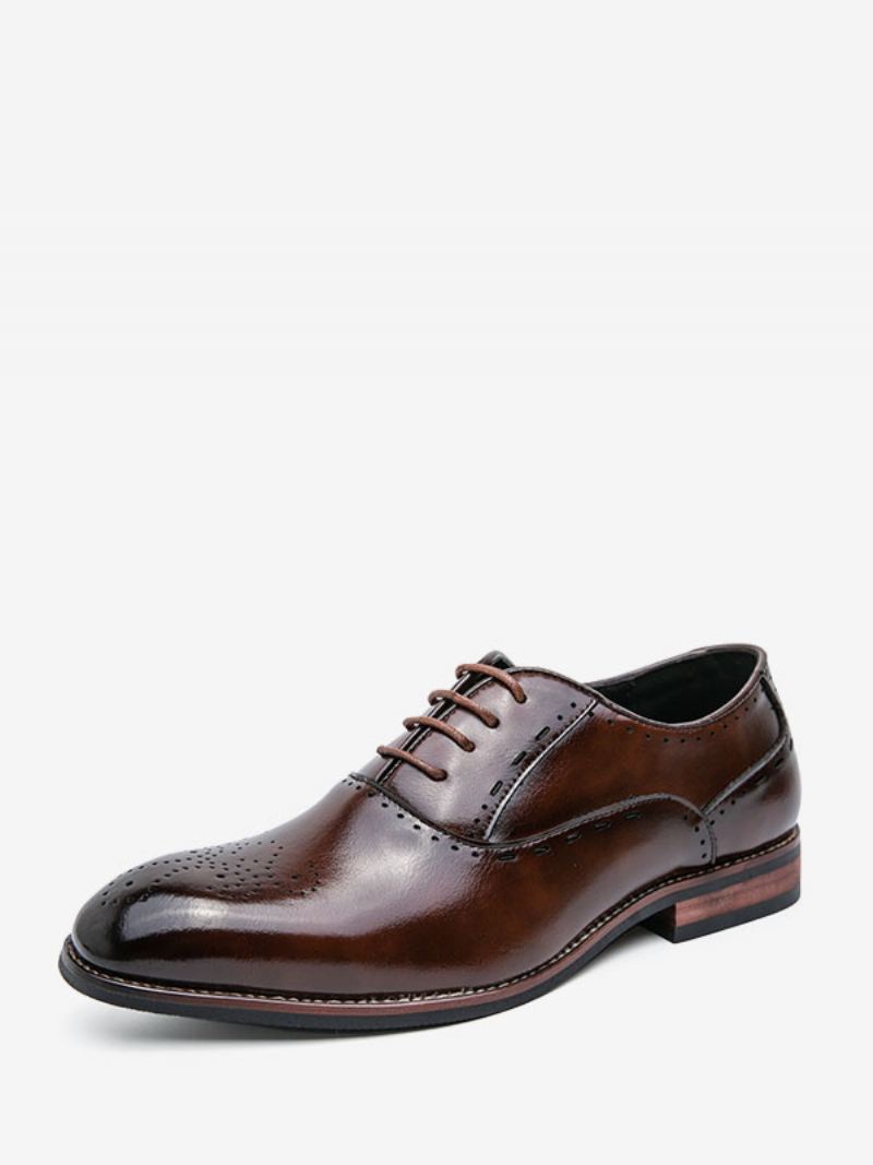 Herenschoenen Bruine Oxford-schoenen Met Ronde Neus Veters