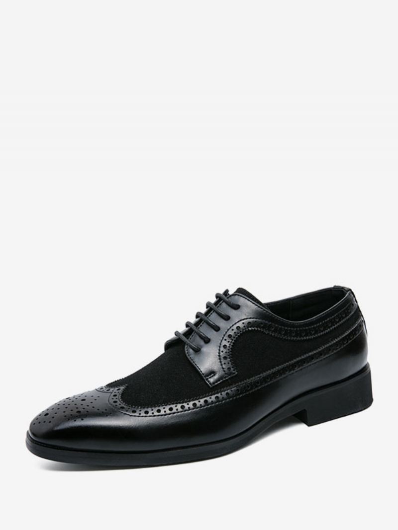 Herenschoenen Mode Ronde Neus Veterschoenen Pu-leer Oxford Prom Party Trouwschoenen - Zwart