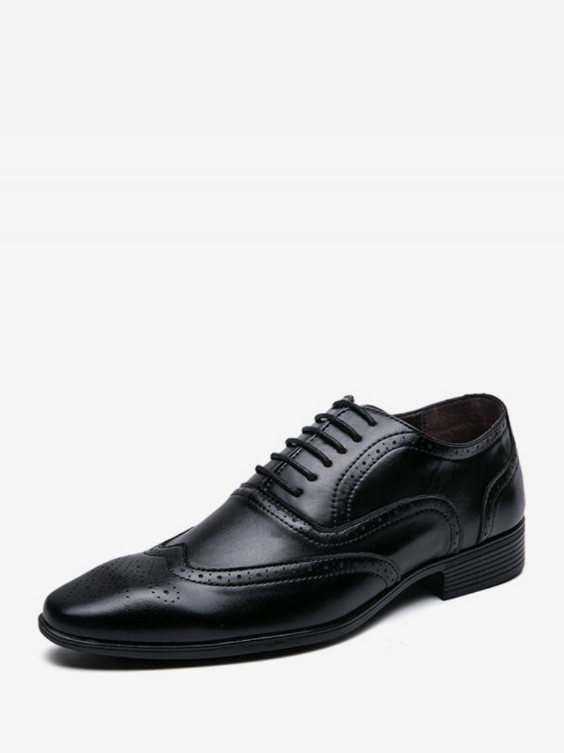 Herenschoenen Moderne Pu-leren Oxford-schoenen Met Puntige Neus Veters - Zwart