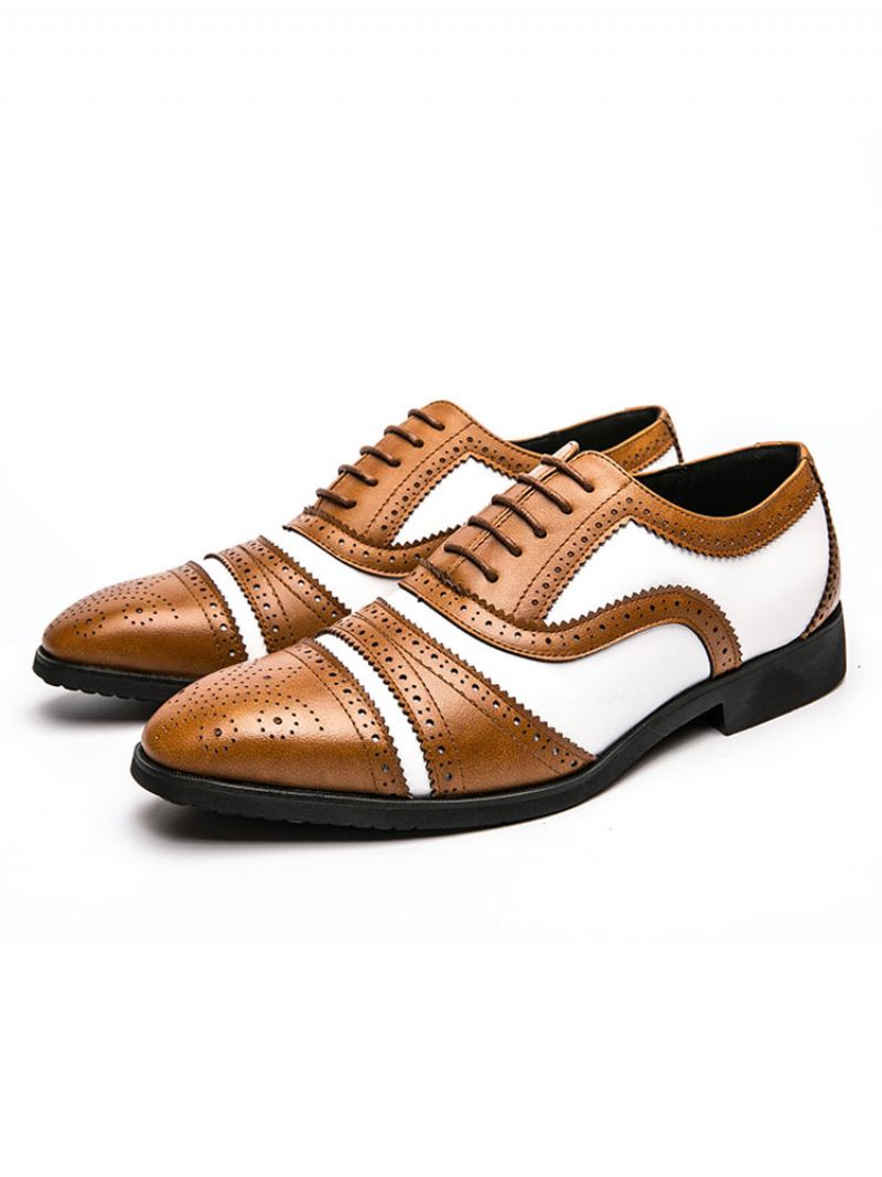 Tweekleurige Bruine Brogue Oxfords Trouwjurk-galaschoenen Heren - Koffiebruin