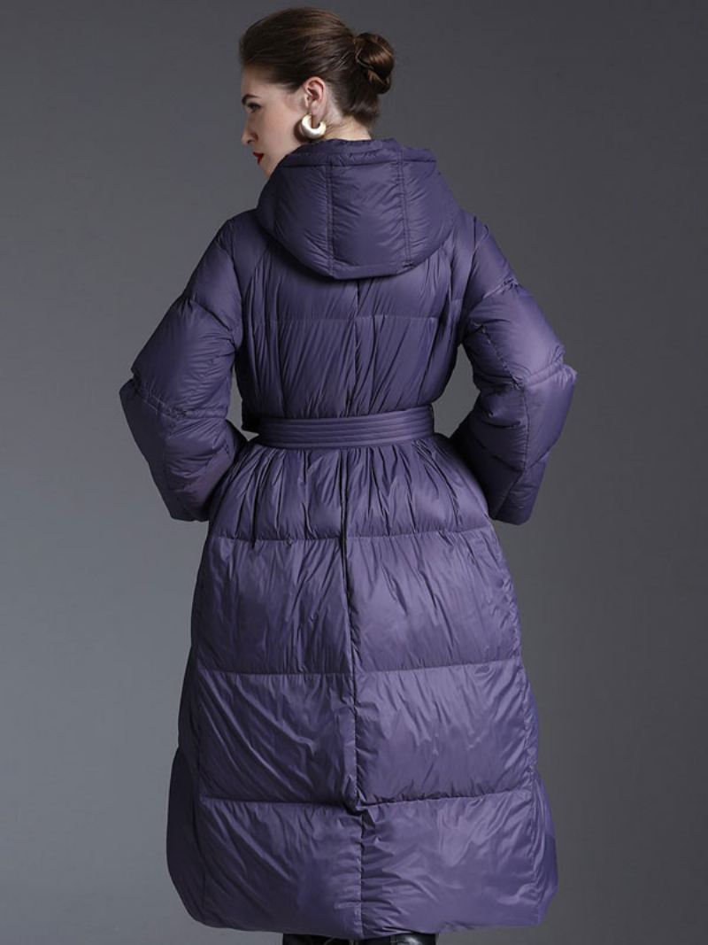 Donsjas Met Capuchon Paarse Lange Puffer-winterbovenkleding Dames - Paars