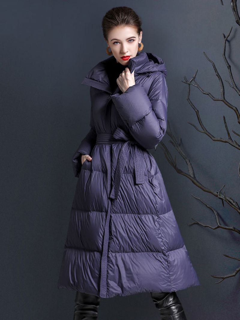 Donsjas Met Capuchon Paarse Lange Puffer-winterbovenkleding Dames - Paars