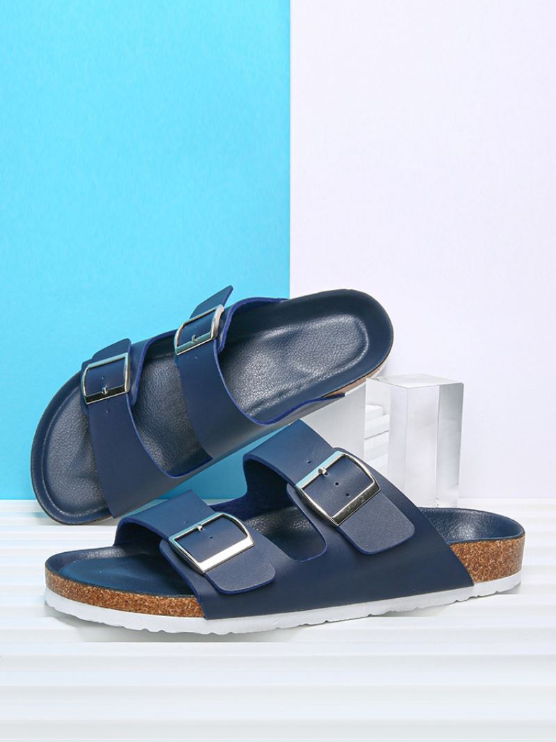 Herensandalen Heren Instapper Kleurblok Pu-leer Splitzool - Diepblauw