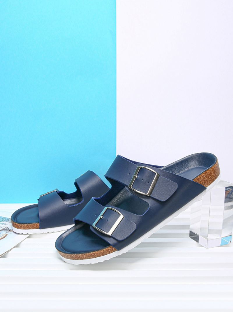 Herensandalen Heren Instapper Kleurblok Pu-leer Splitzool - Diepblauw