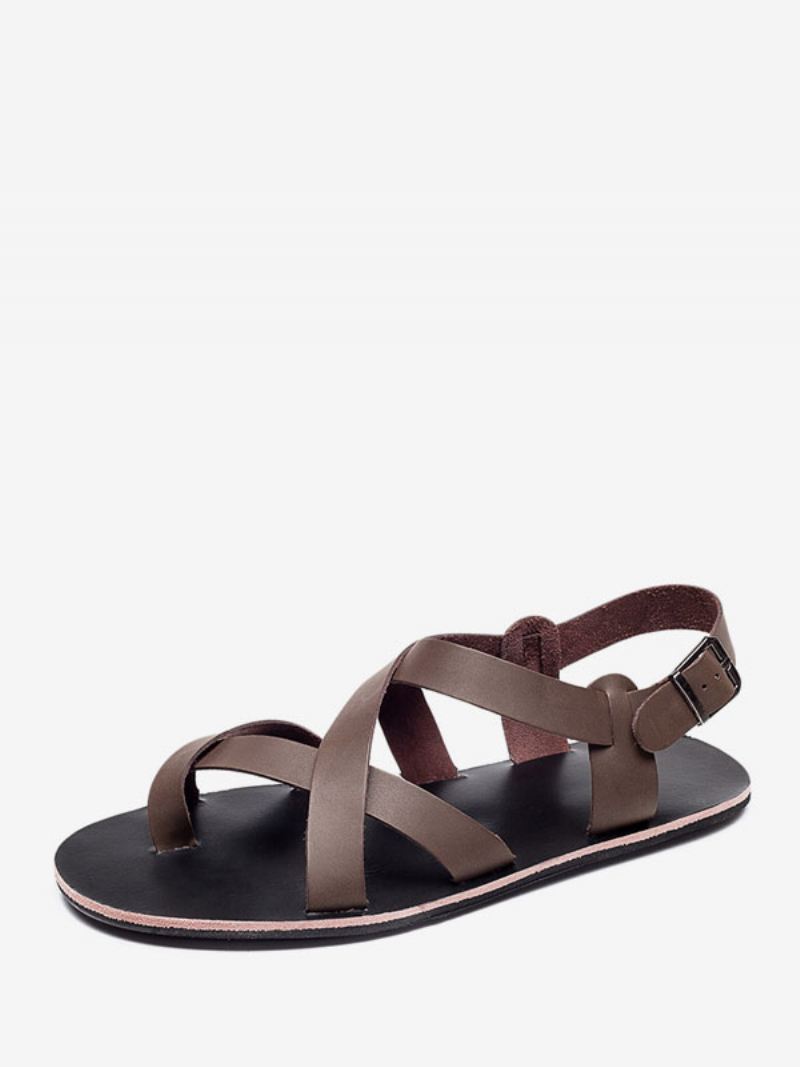 Herensandalen Heren Instapper Pu-leer Rubberen Zool - Diepbruin