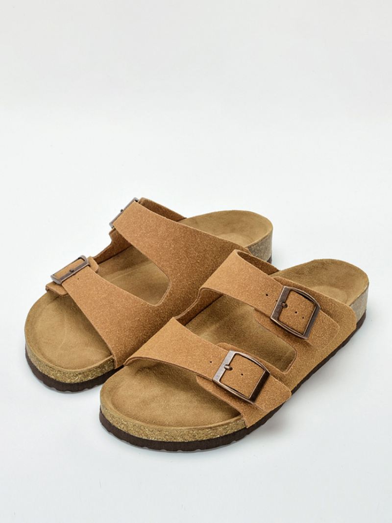 Herensandalen Instapper Kleurblok Pu-leer Met Splitzool - Camel