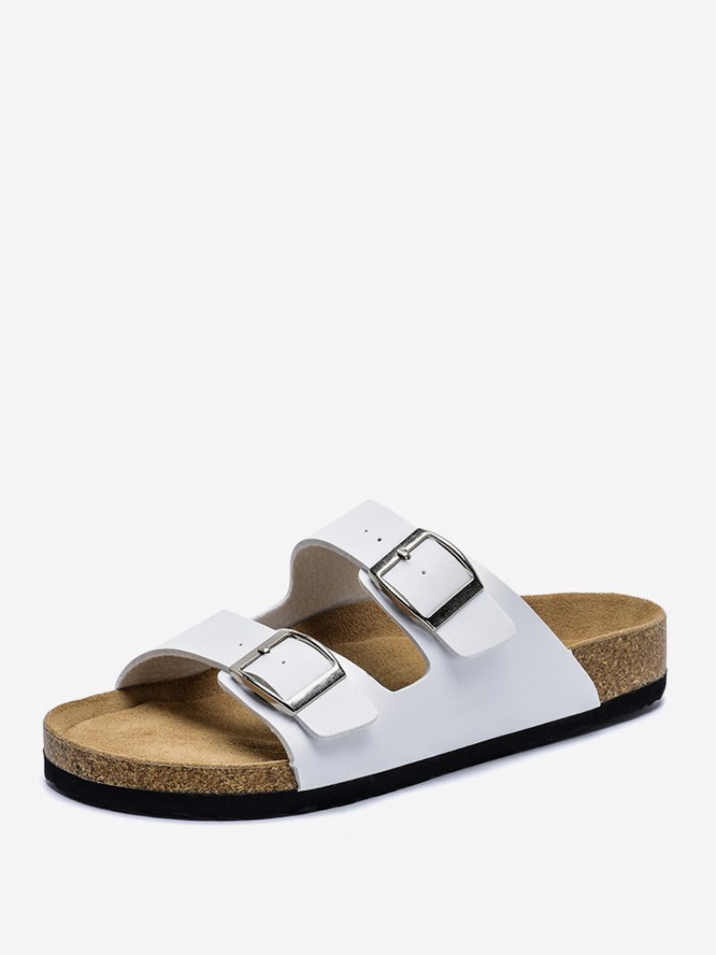 Herensandalen Instapper Kleurblok Pu-leer Met Splitzool - Wit