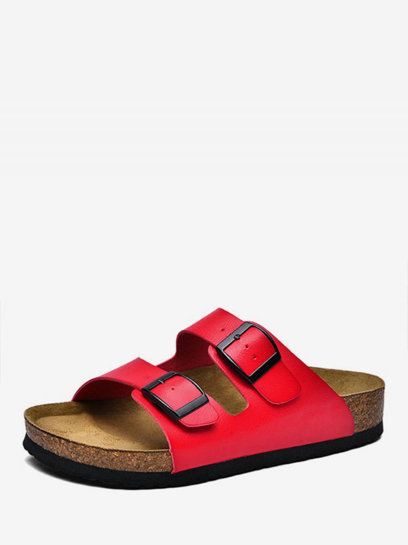 Herensandalen Instapper Rubberen Zool Koeienhuid - Rood