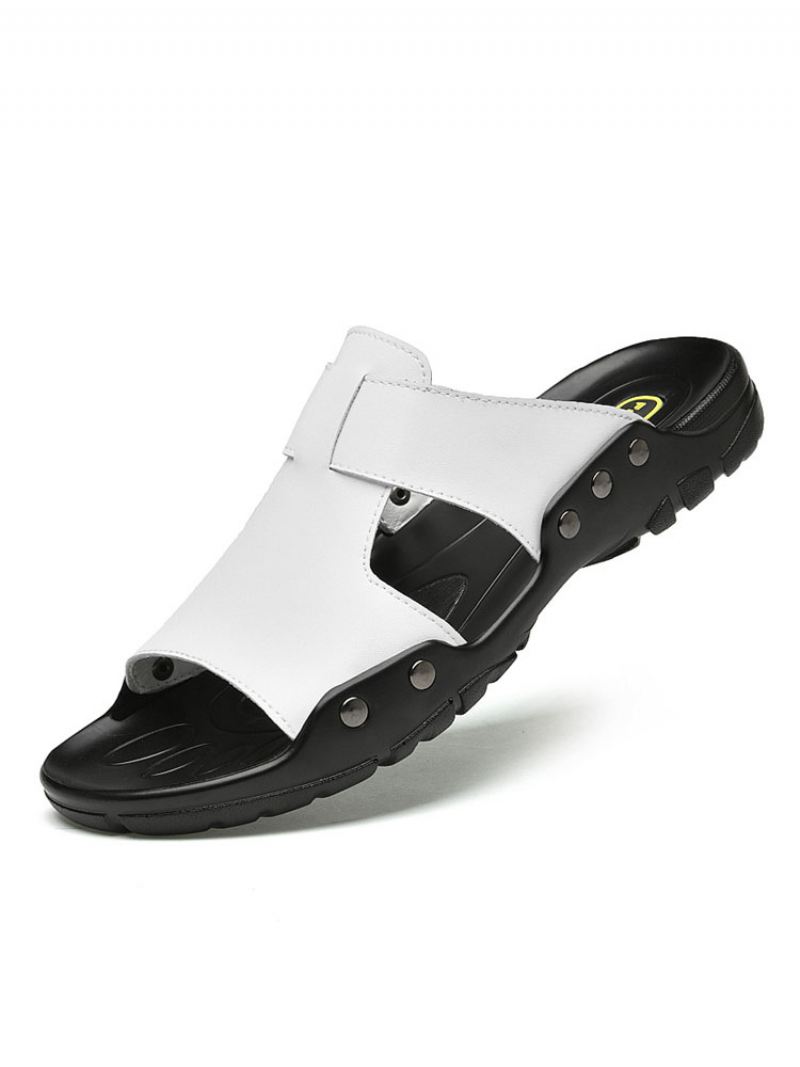 Herensandalen Instapper Rundleer Met Rubberen Zool