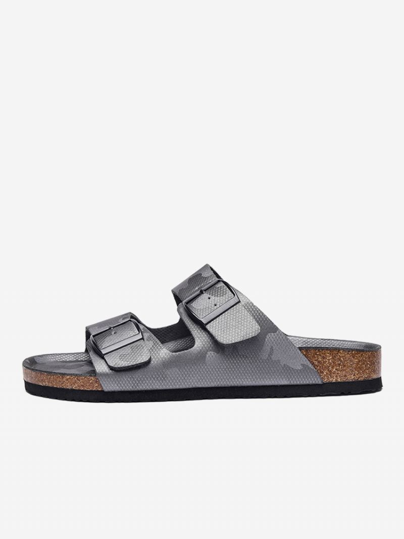 Sandalen Heren Instapper Kleurblok Pu-leer Met Splitzool - Grijs