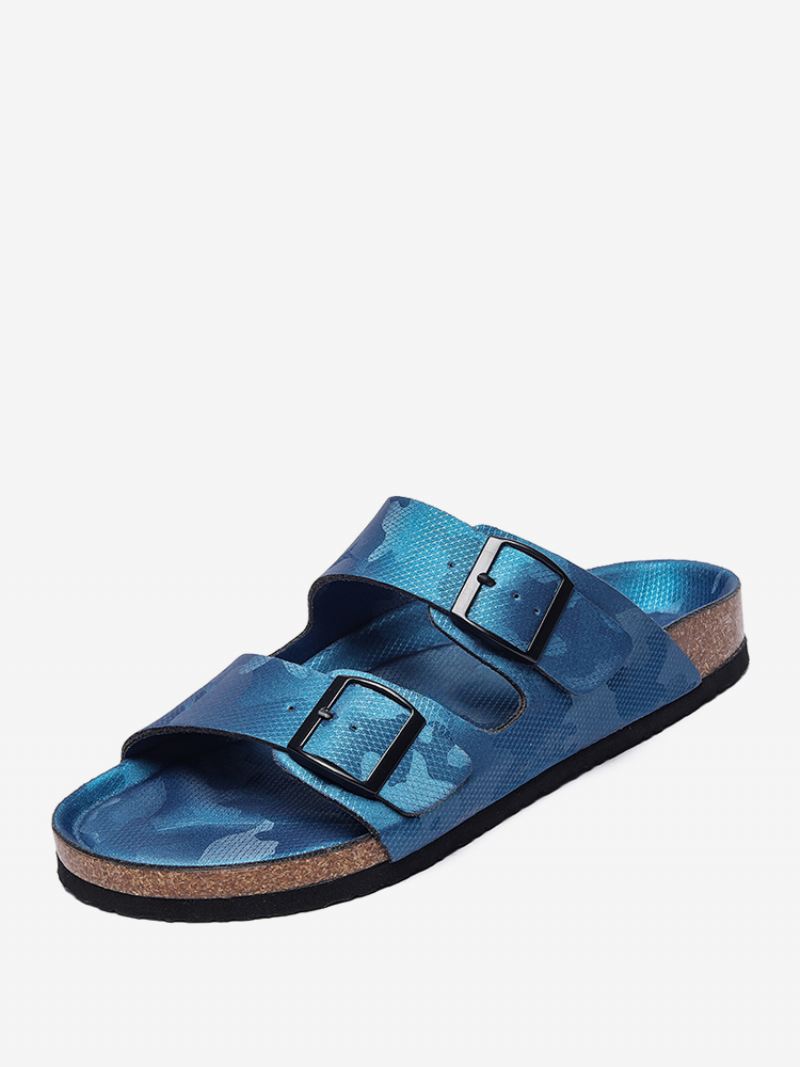 Sandalen Heren Instapper Kleurblok Pu-leer Met Splitzool - Blauw