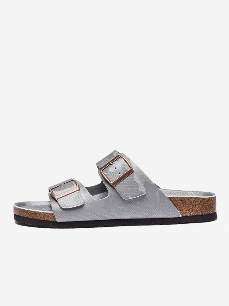 Sandalen Heren Instapper Kleurblok Pu-leer Met Splitzool - Zilver