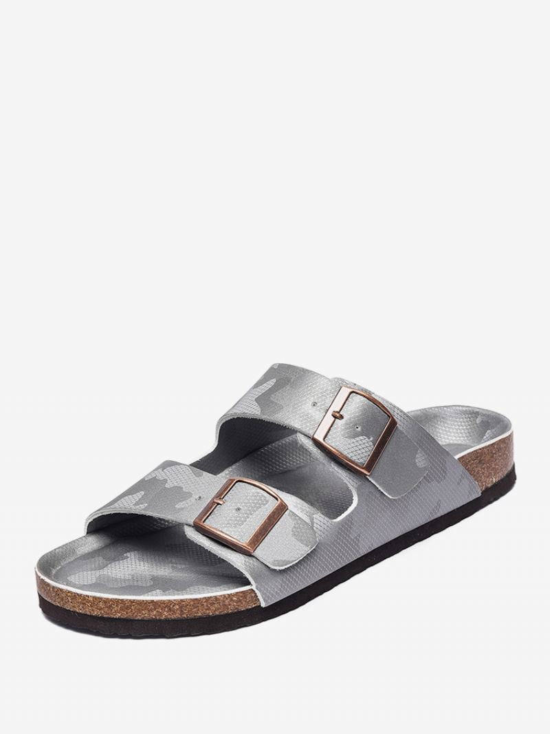 Sandalen Heren Instapper Kleurblok Pu-leer Met Splitzool - Zilver