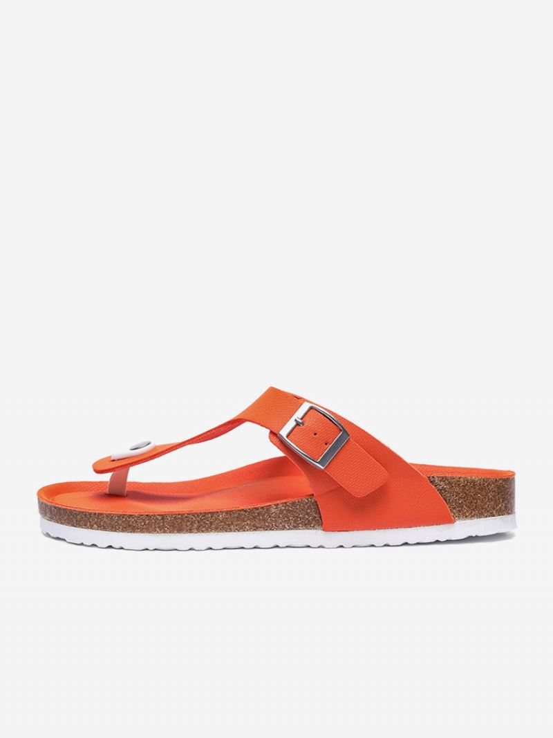 Sandalen Heren Instapper Kleurblok Pu-leer Met Splitzool - Oranje