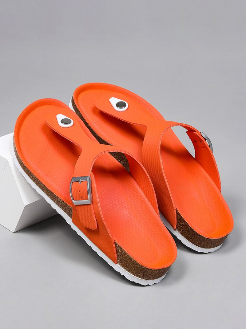 Sandalen Heren Instapper Kleurblok Pu-leer Met Splitzool - Oranje