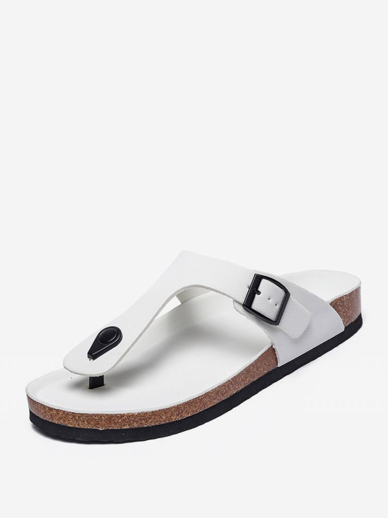 Sandalen Heren Instapper Kleurblok Pu-leer Met Splitzool - Wit