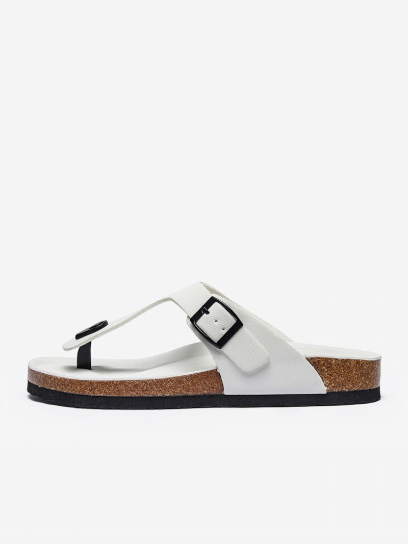 Sandalen Heren Instapper Kleurblok Pu-leer Met Splitzool - Wit