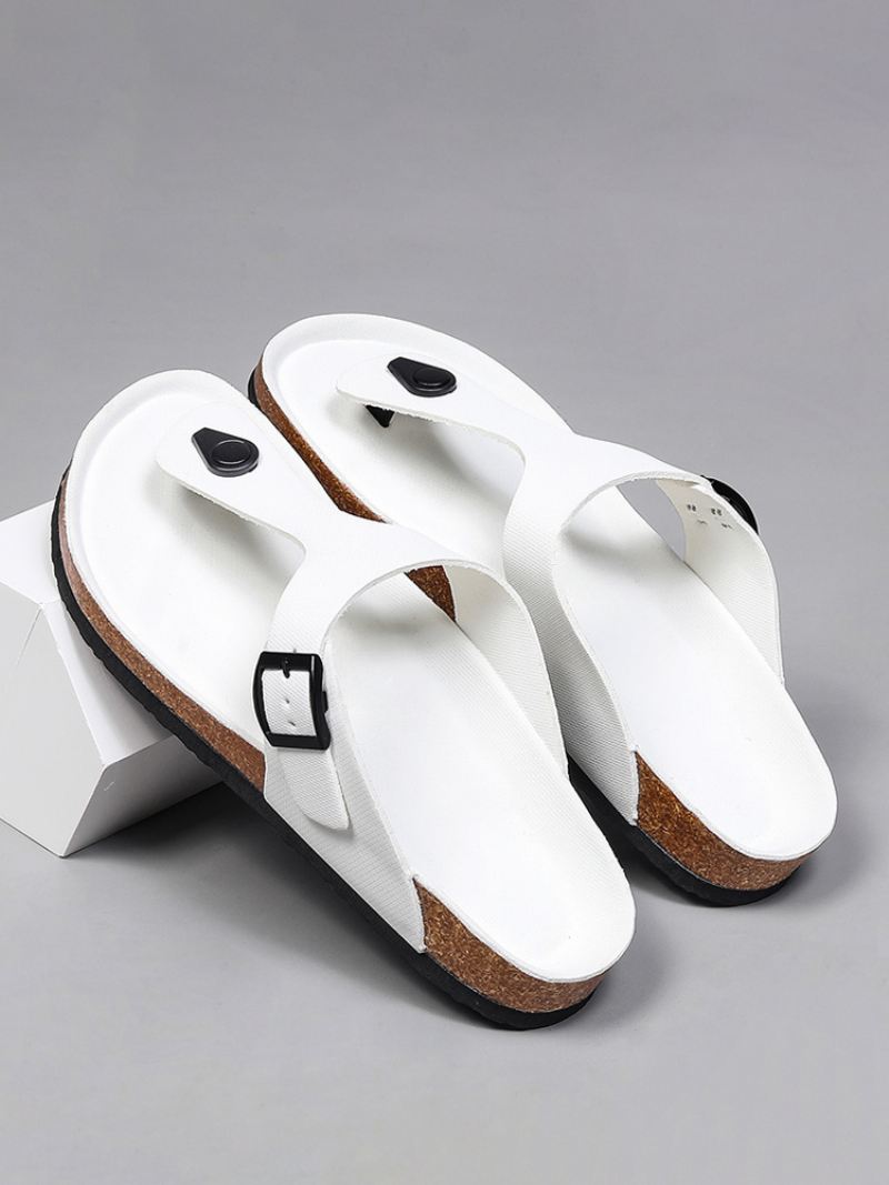 Sandalen Heren Instapper Kleurblok Pu-leer Met Splitzool - Wit