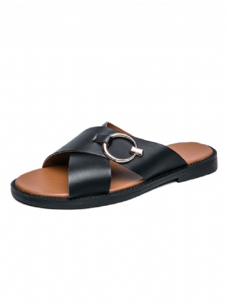 Sandalen Heren Instapper Pu-leer Met Rubberen Zool