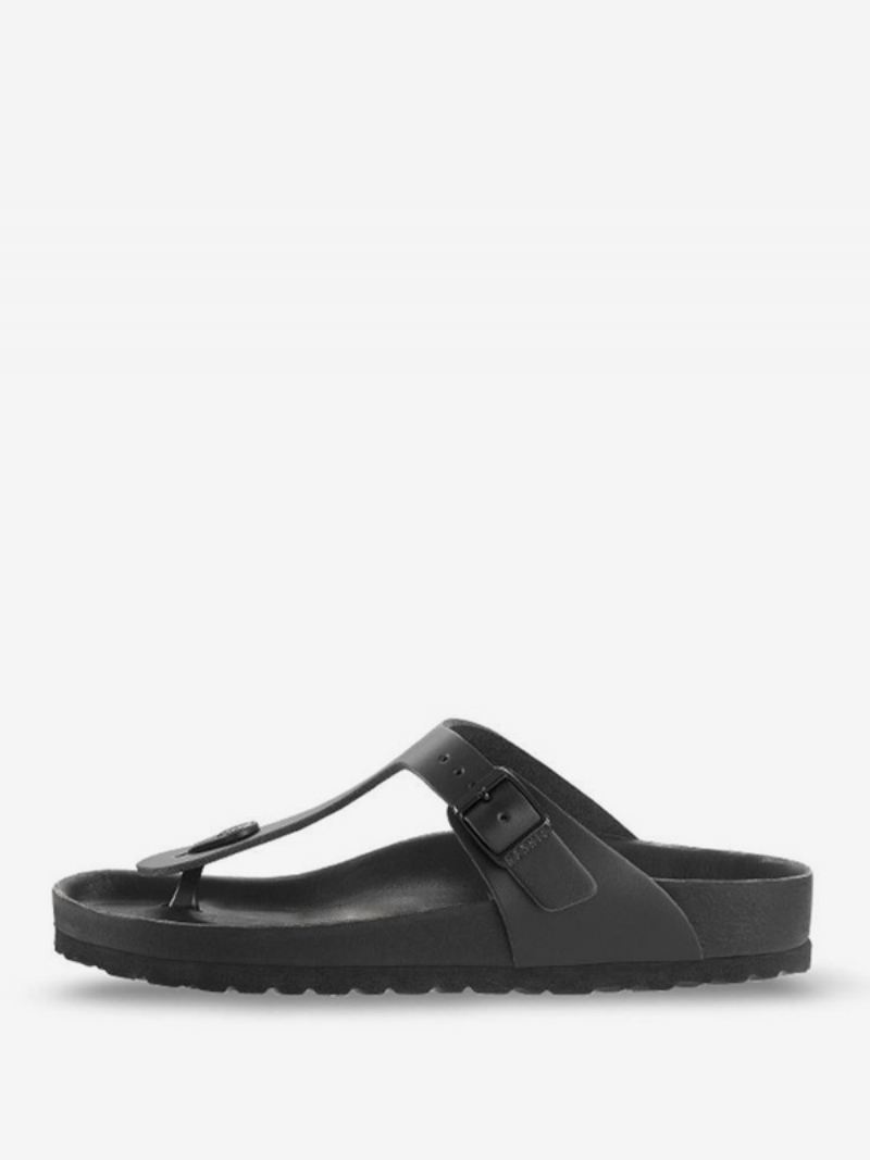 Sandalen Heren Instapper Pu-leer Rubberen Zool Slippers Platte - Zwart