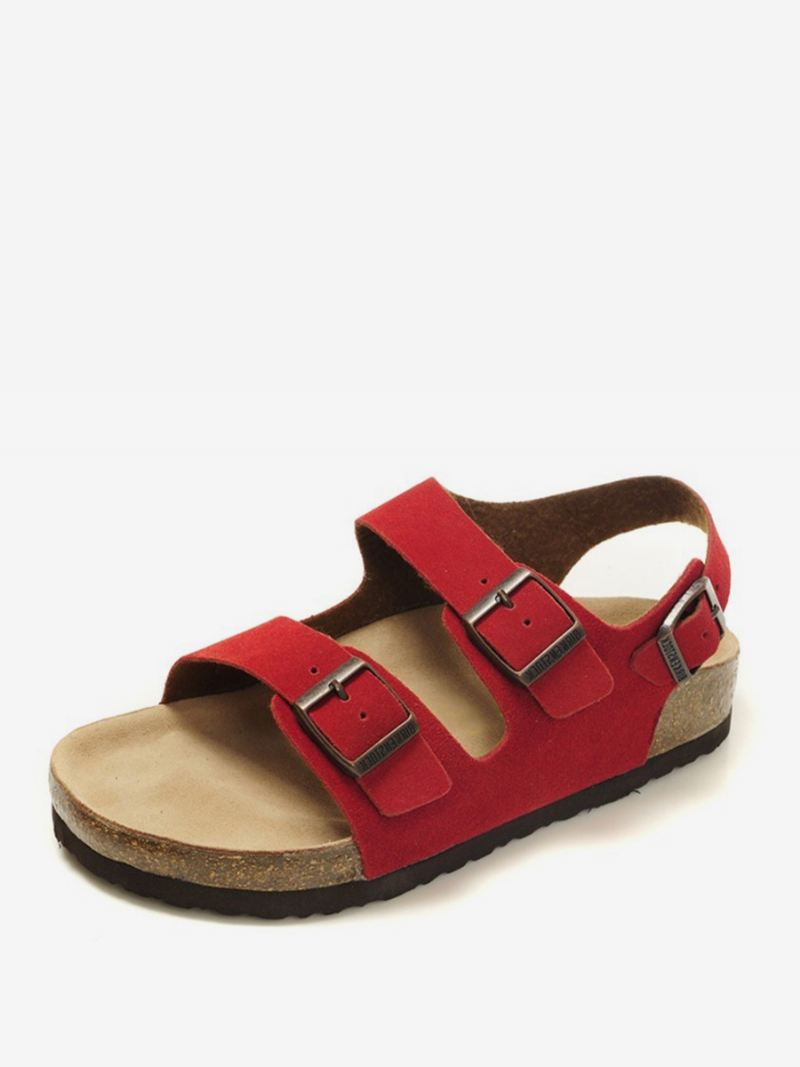 Sandalen Heren Instappers Pantoffels Met Verstelbare Riem Gesp Platte - Rood