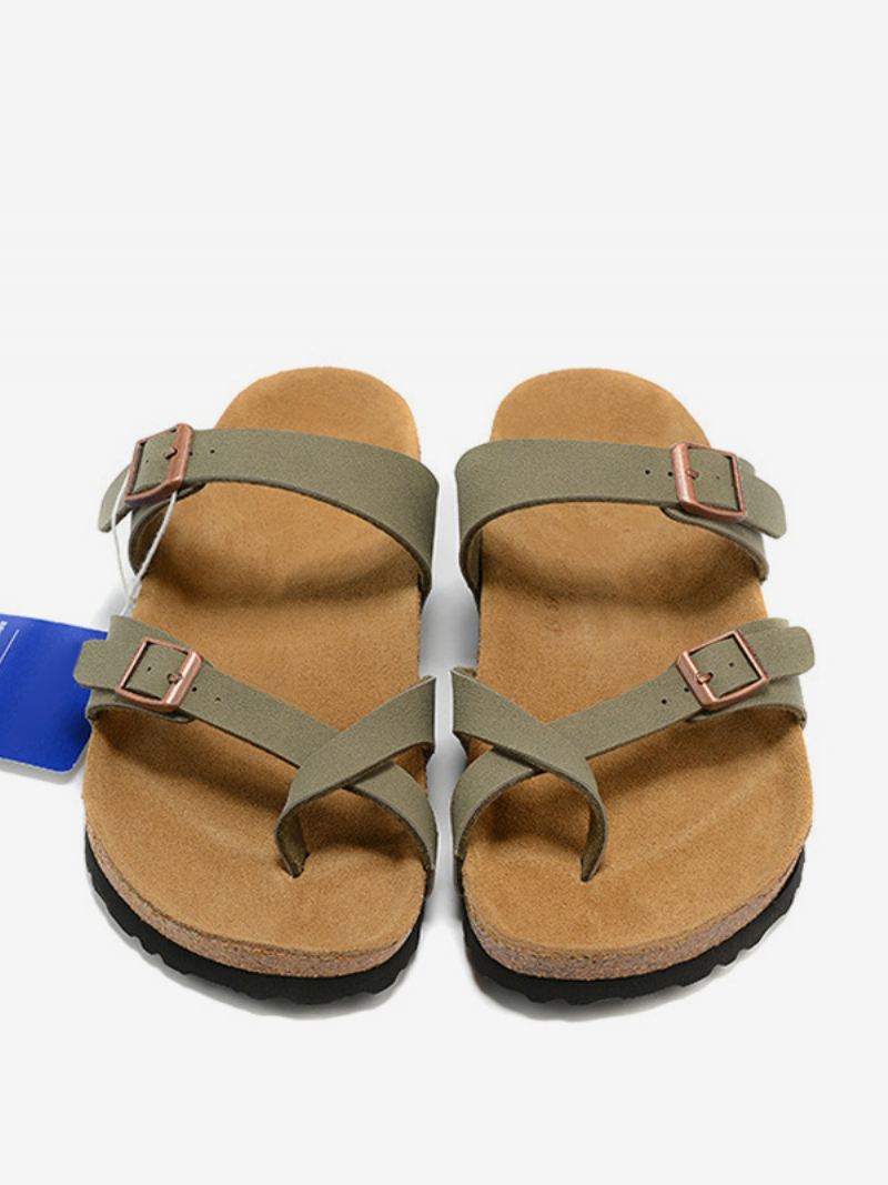 Sandalen Heren Instappers Pantoffels Met Verstelbare Riem Gesp Platte - Groen