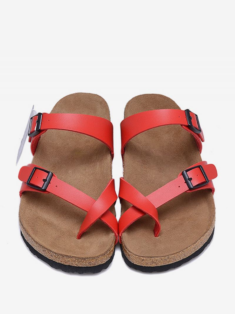 Sandalen Heren Instappers Pantoffels Met Verstelbare Riem Gesp Platte - Rood