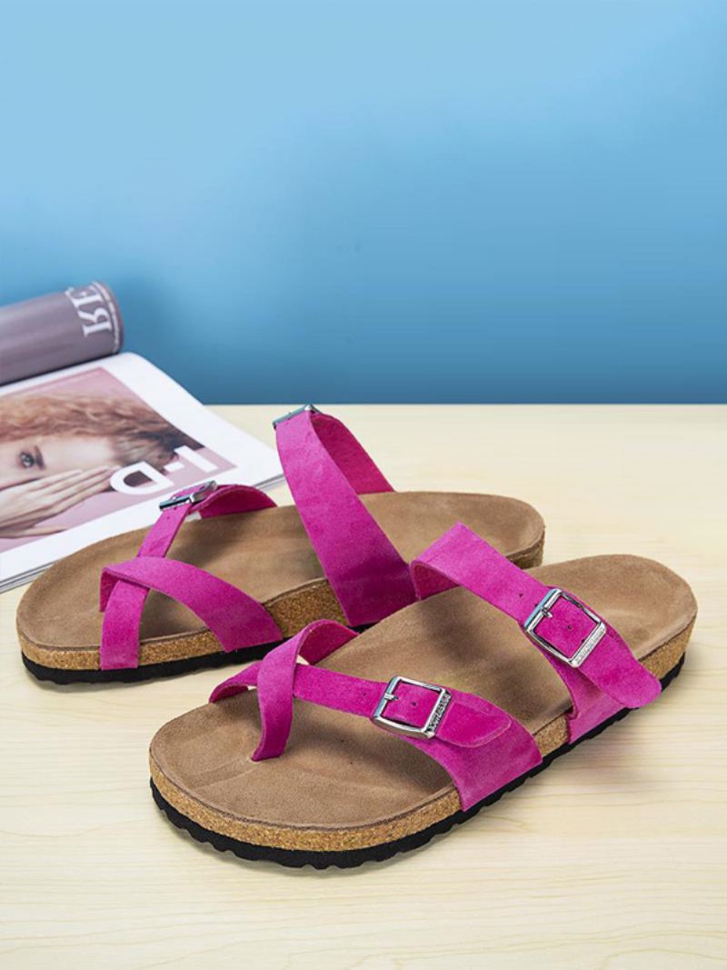 Sandalen Heren Instappers Pantoffels Met Verstelbare Riem Gesp Platte - Rose