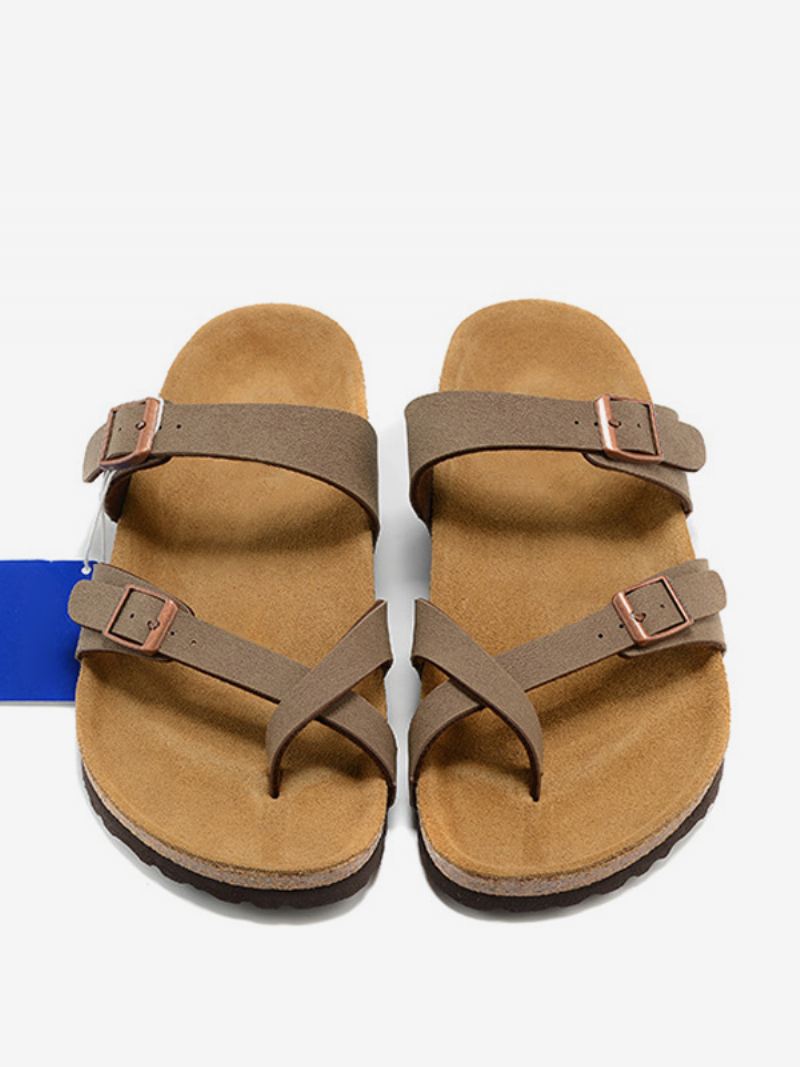 Sandalen Heren Instappers Pantoffels Met Verstelbare Riem Gesp Platte - Kaki