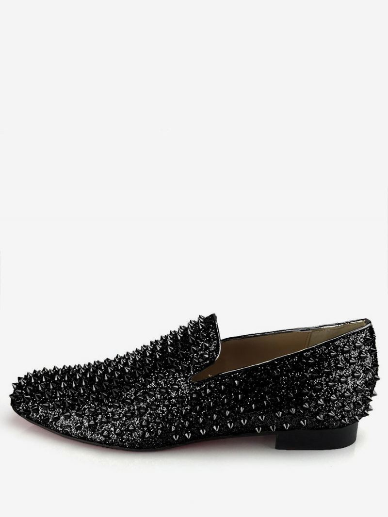 Gouden Glitter-spike-loafers Heren Slip-on-trouwschoenen Een Feestfeest - Zwart