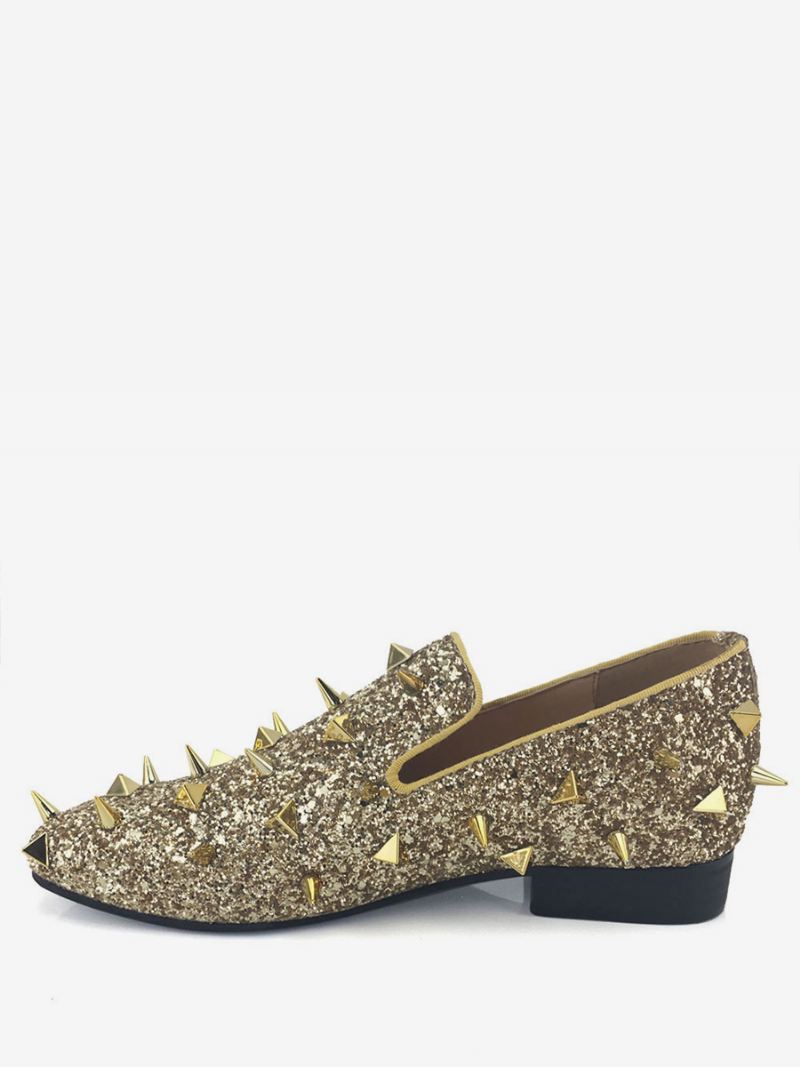 Gouden Glitter-spike-loafers Heren Slip Op Galajurk Galafeest Trouwschoenen Feest